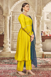 Yellow Anarkali Embroidered Kurta Set with Trousers and Dupatta-CL-KPD-130